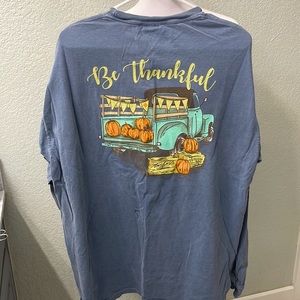 Comfort Colors XL Long Sleeve Blue/Grey “Be Thankful” Truck with Pumpkins TShirt